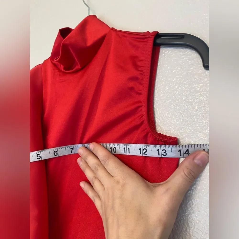WEISSMAN Dance Costume red asymmetrical ruffl jumpsuit My Little Love 14436 XSA